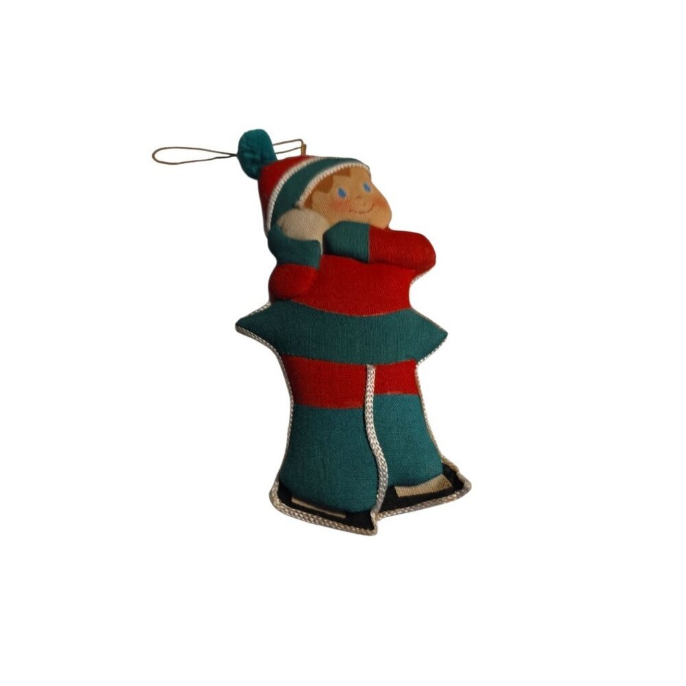 CLOTH PUFFY Ice Skating Elf Christmas Holiday Ornament MCM Vintage